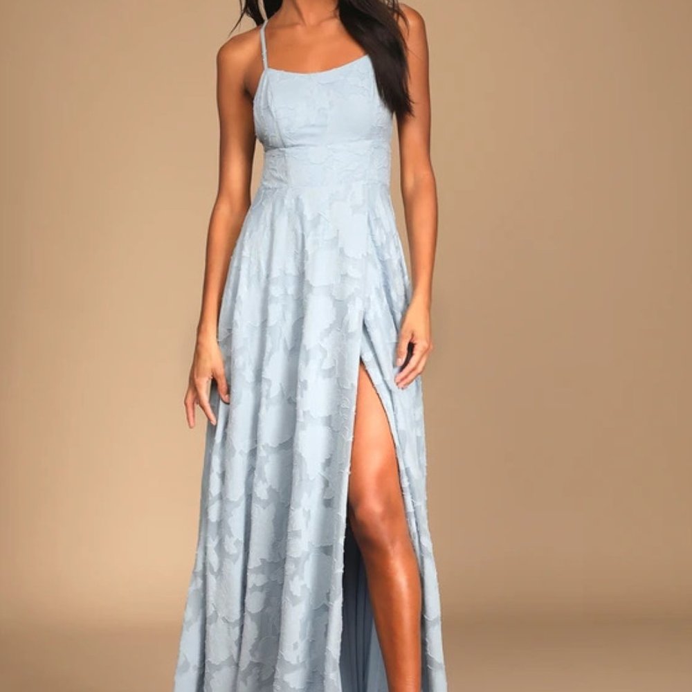 Lulus Let There Be Romance Slate Blue Burnout Floral Maxi Dress